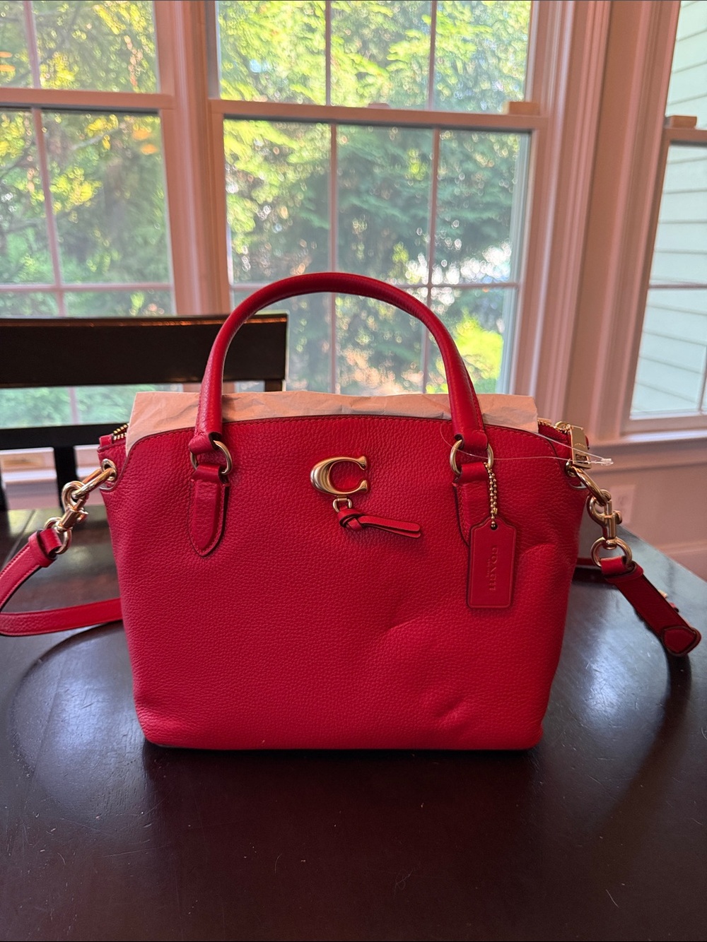 NWT Coach Pebbled Leather Mini Satchel in Bright Red with Gold Hardware